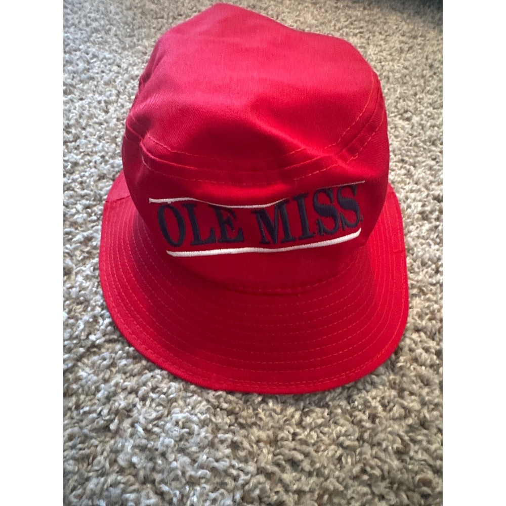 Vintage Ole Miss Rebels Bucket Hat Red University Square Made in USA Large